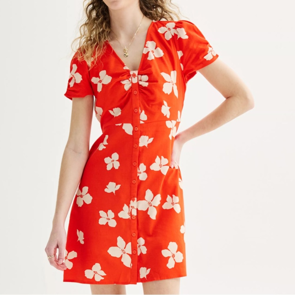 SO Button Down Front Shirt dress Mini Floral Juniors Size 1X